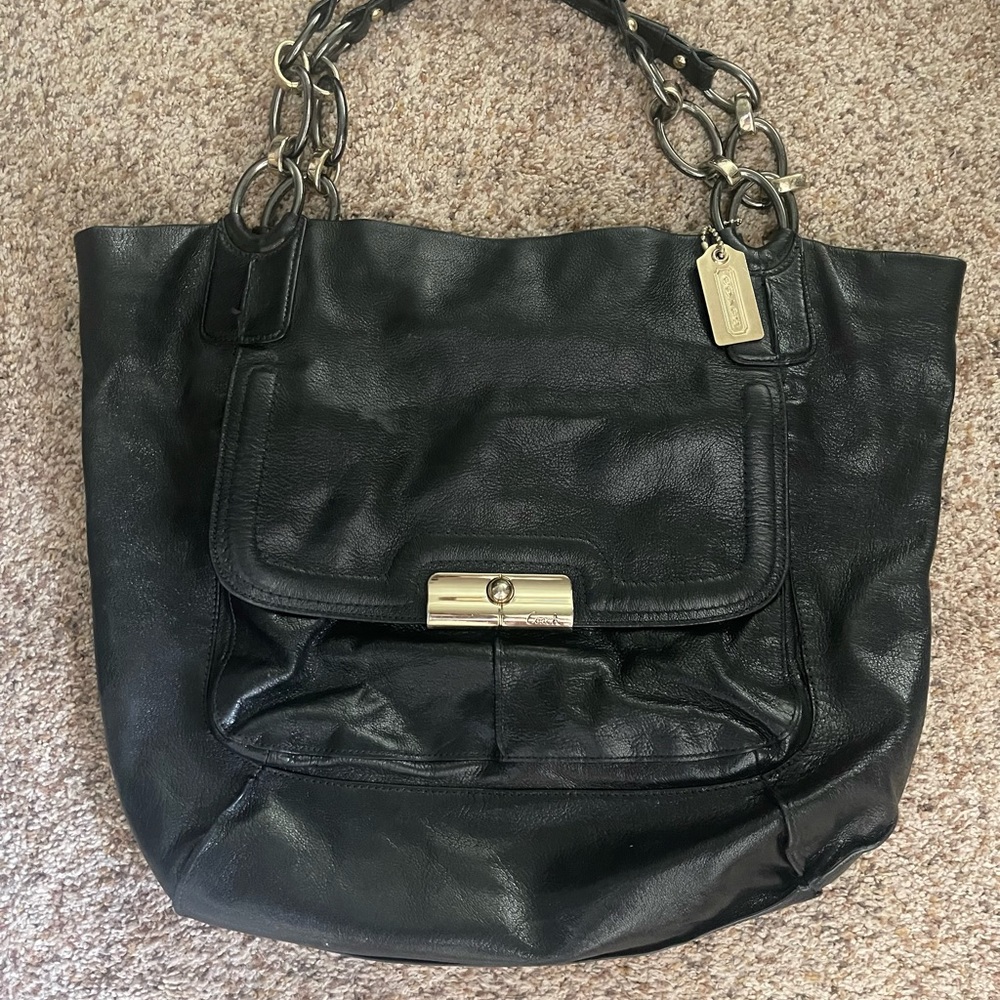 Black leather authentic coach purse